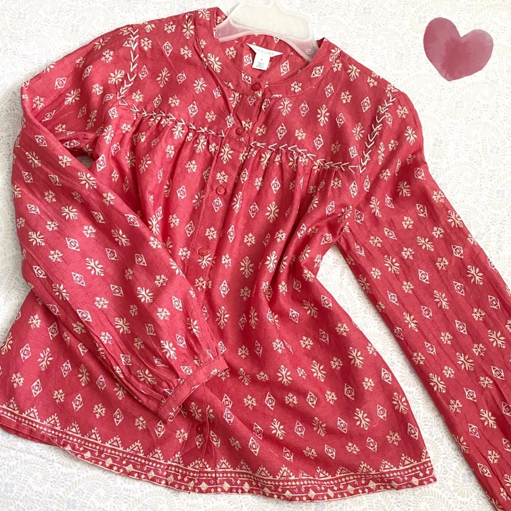 Caslon boho long sleeve cotton blouse, coral red